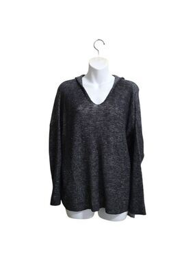 Eileen Fisher Linen Cotton Boxy Hooded Long Sleeve Top In Charcoal Sz S
